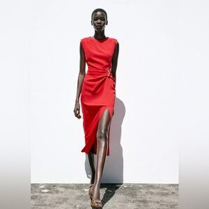 NWT Zara Woman Dress Red With Hardware Beaded Rare Size XS